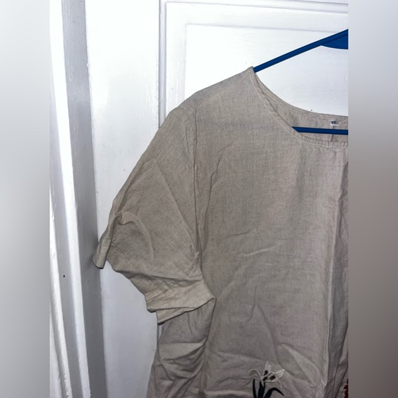 Minibee Women's Embroidered Linen Dress Summer A-Line Sundress Hi Low Tunic - Picture 2 of 9